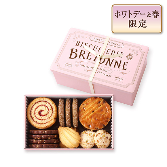 【ホワイトデー＆春】ブルターニュ クッキーアソルティ〈缶〉 ボヌール Printemps （24個入）